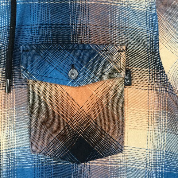 Valor Collective Shirt Men's Large Blue Plaid Hooded Flannel Long Sleeve Button - Picture 9 of 13